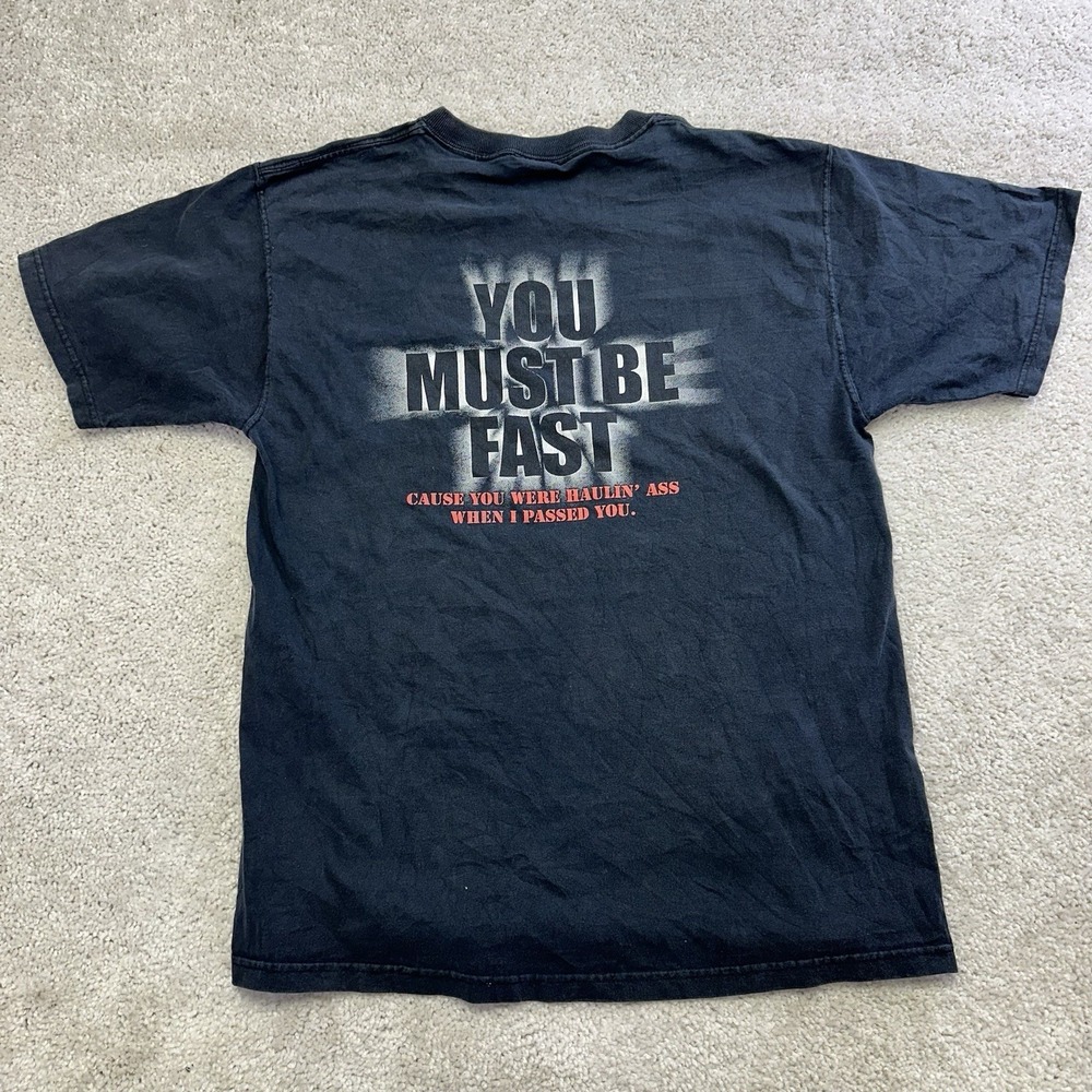 Vintage 90s No Fear Center Middle "You Must Be Fast" Faded Shirt Large RARE